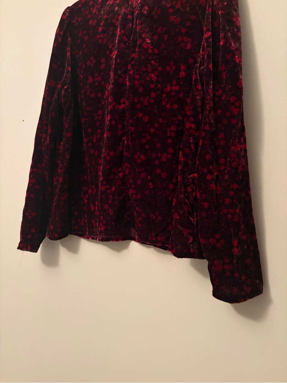 Gap Burgundy Velvet Burnout Floral Ruffle Neck Long Sleeve Top Large - Picture 8 of 9